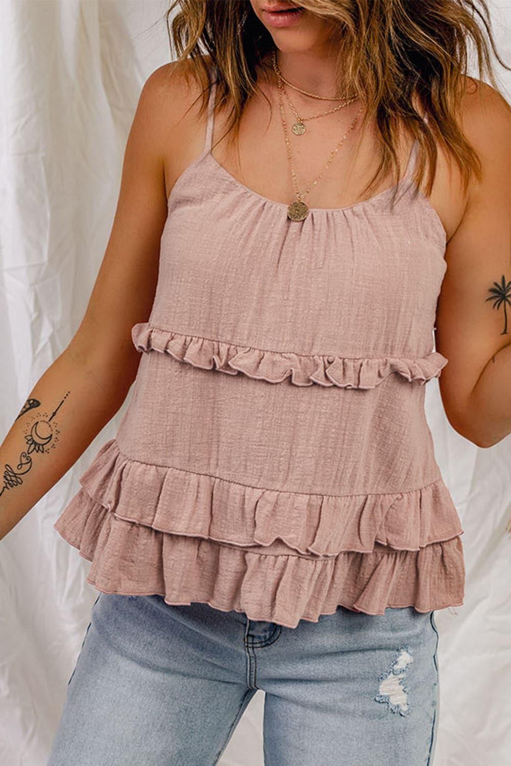 Ruffled Scoop Neck Sleeveless Cami - SwagglyLife Home & Fashion