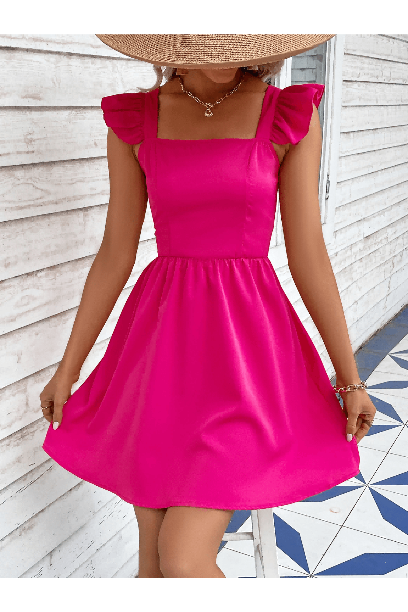 Ruffled Square Neck Dress - SwagglyLife Home & Fashion