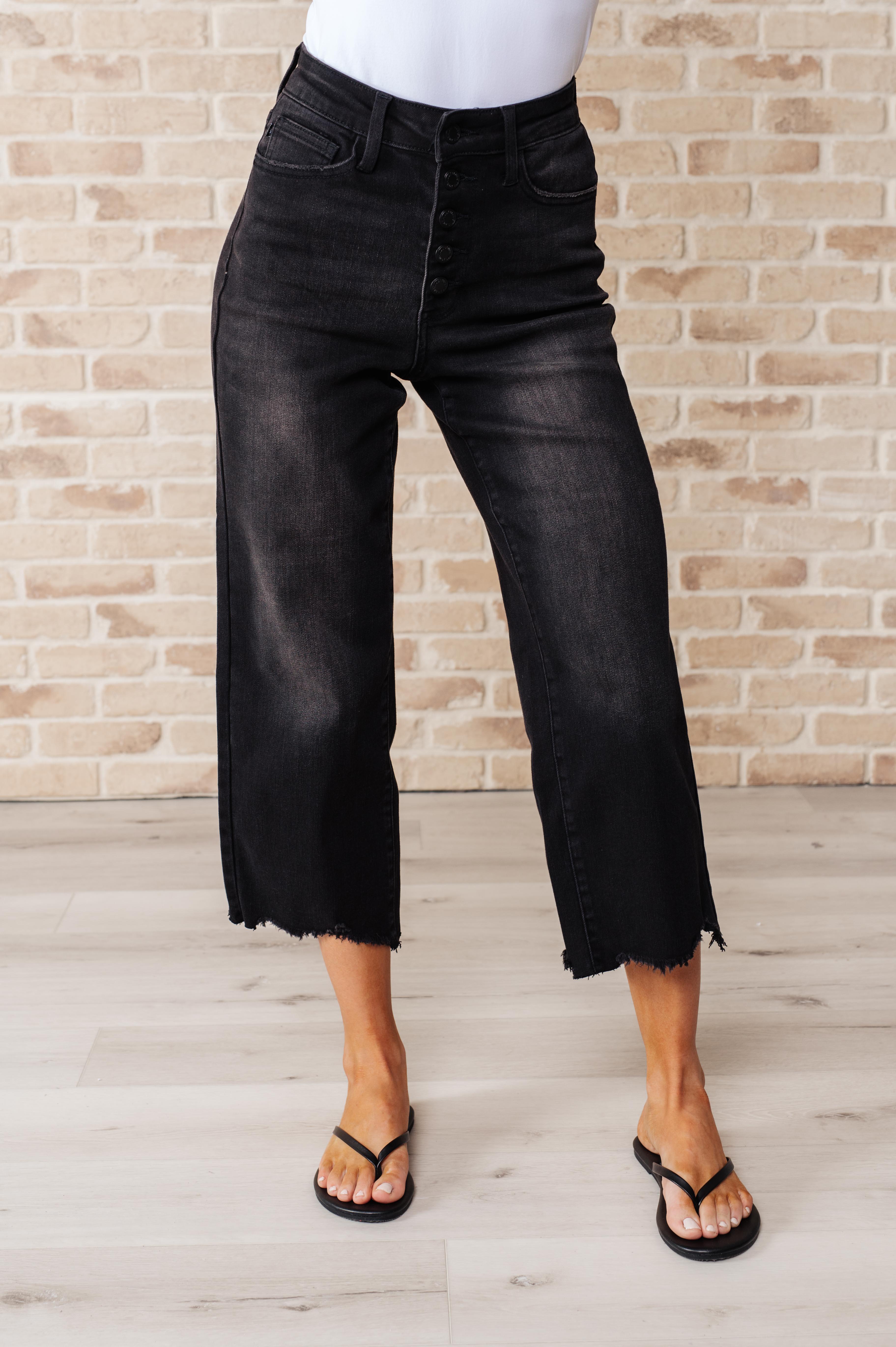 Ryan High Rise Button Fly Wide Leg Crop Jeans - SwagglyLife Home & Fashion