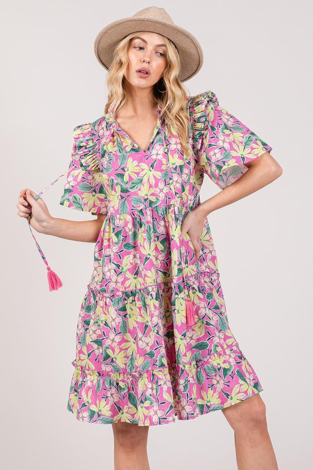 SAGE + FIG Floral Ruffle Short Sleeve Dress - SwagglyLife Home & Fashion