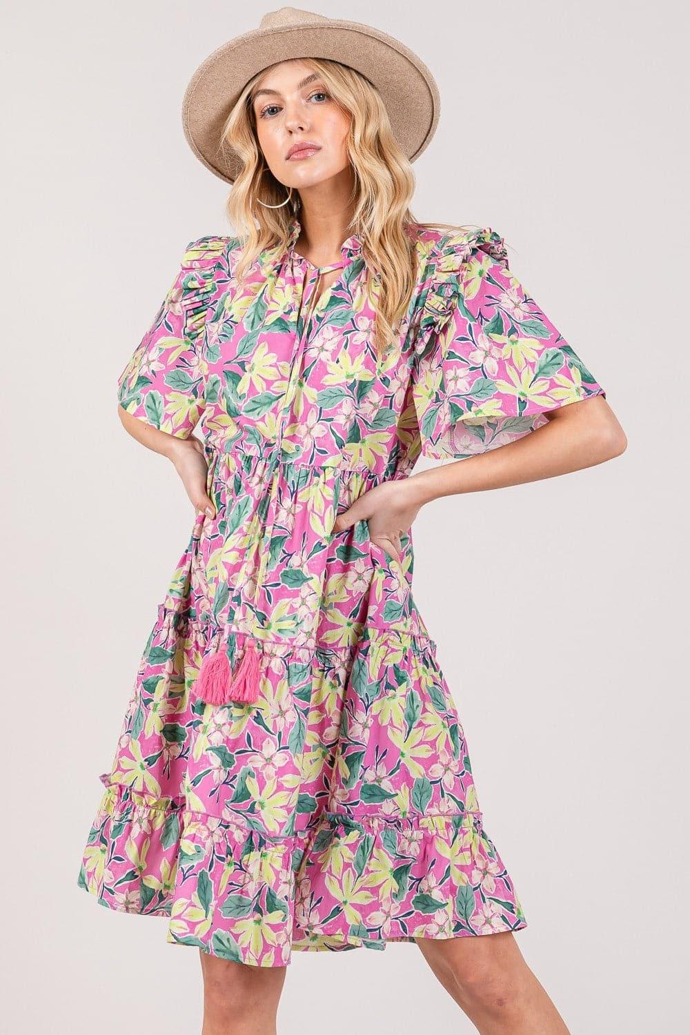 SAGE + FIG Floral Ruffle Short Sleeve Dress - SwagglyLife Home & Fashion