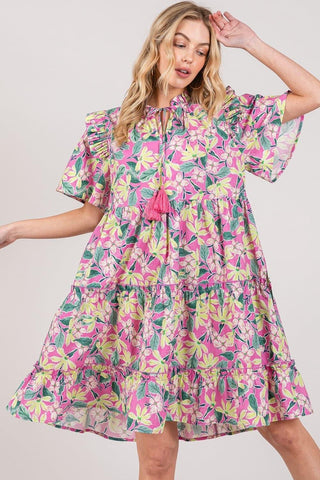 SAGE + FIG Floral Ruffle Short Sleeve Dress - SwagglyLife Home & Fashion