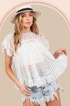 SAGE + FIG Round Neck Short Sleeve Lace Blouse - SwagglyLife Home & Fashion