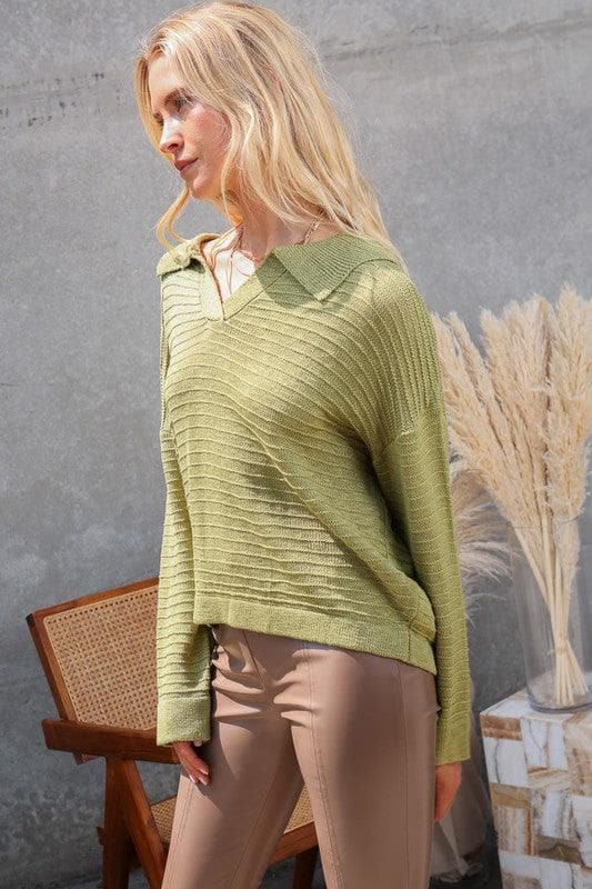 Sandra Collared Shirt Sweater - SwagglyLife Home & Fashion