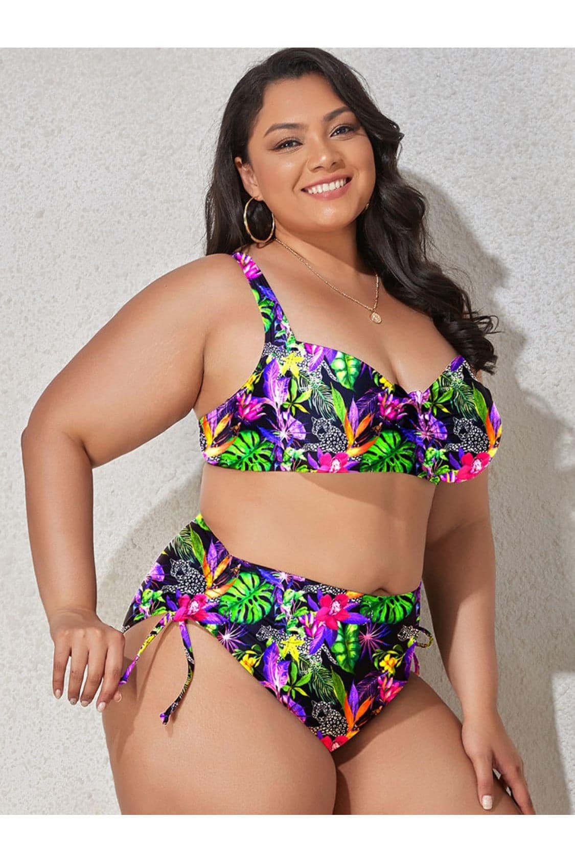 Plus Size Printed Drawstring Detail Bikini Set - SwagglyLife Home & Fashion