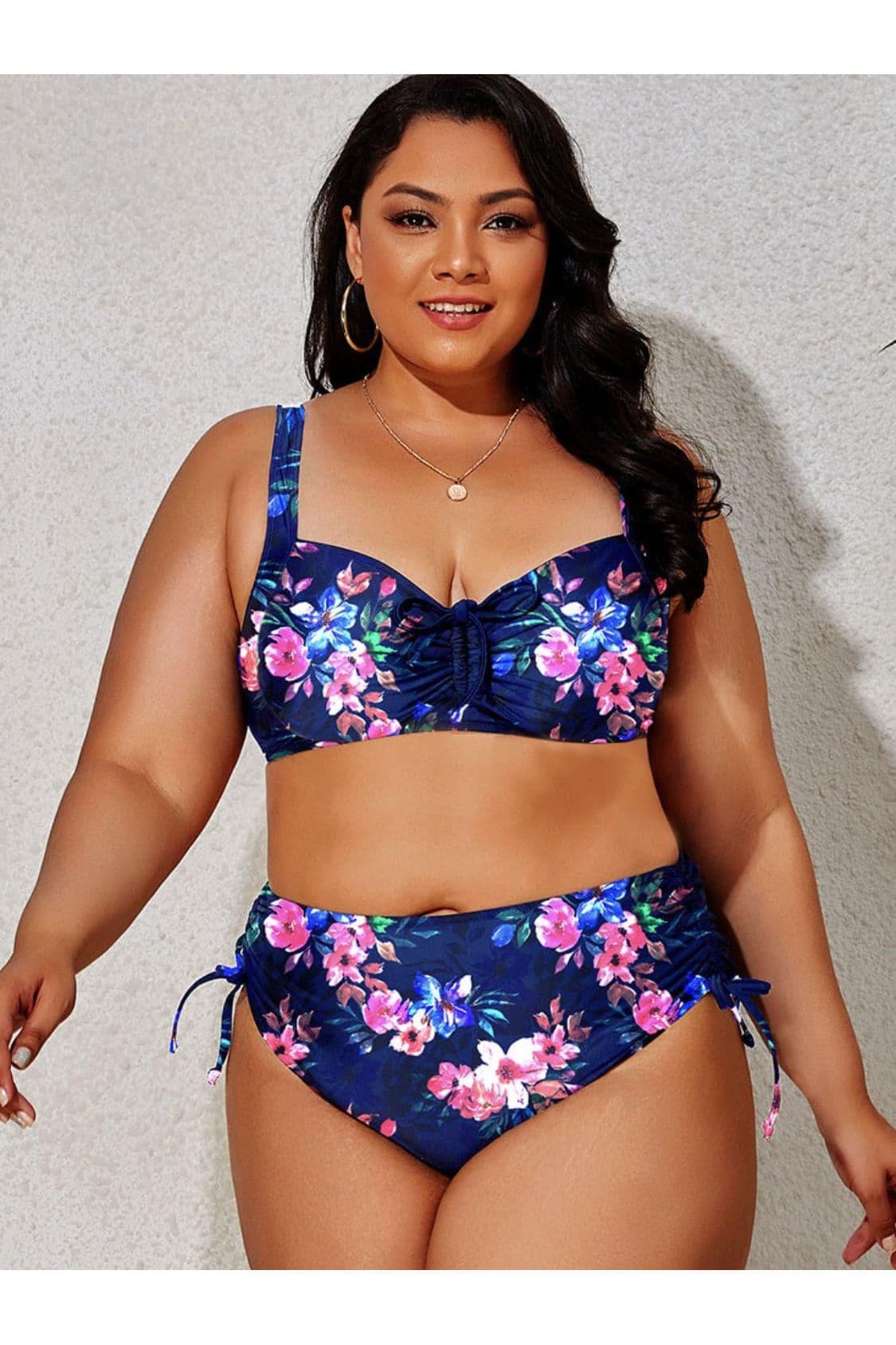 Plus Size Printed Drawstring Detail Bikini Set - SwagglyLife Home & Fashion