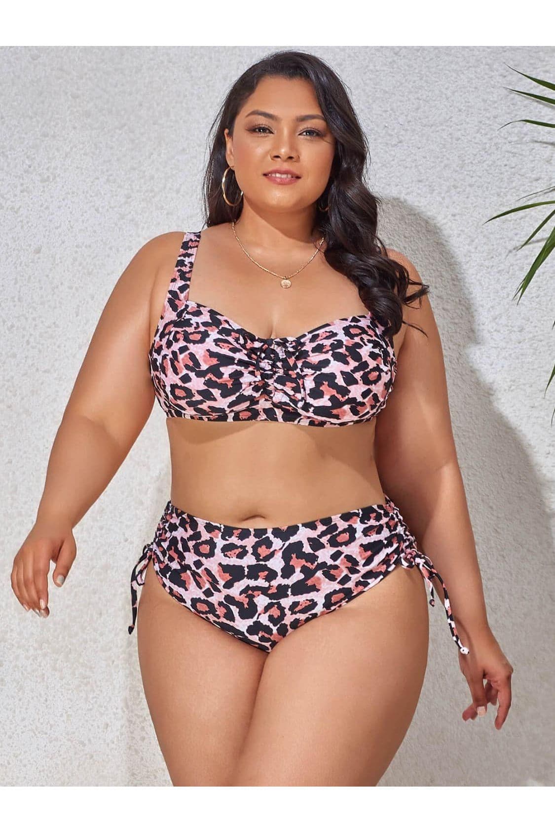 Plus Size Printed Drawstring Detail Bikini Set - SwagglyLife Home & Fashion