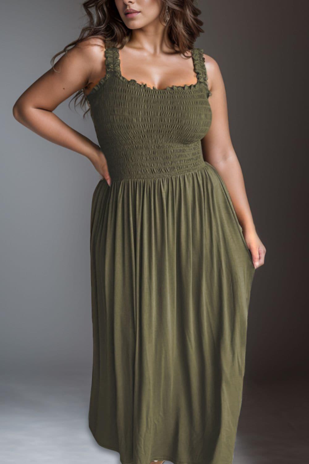 Sandra Plus Size Smocked Square Neck Maxi Dress - SwagglyLife Home & Fashion