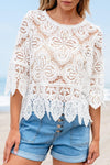 Sandy Openwork Round Neck Three-Quarter Sleeve Blouse - SwagglyLife Home & Fashion