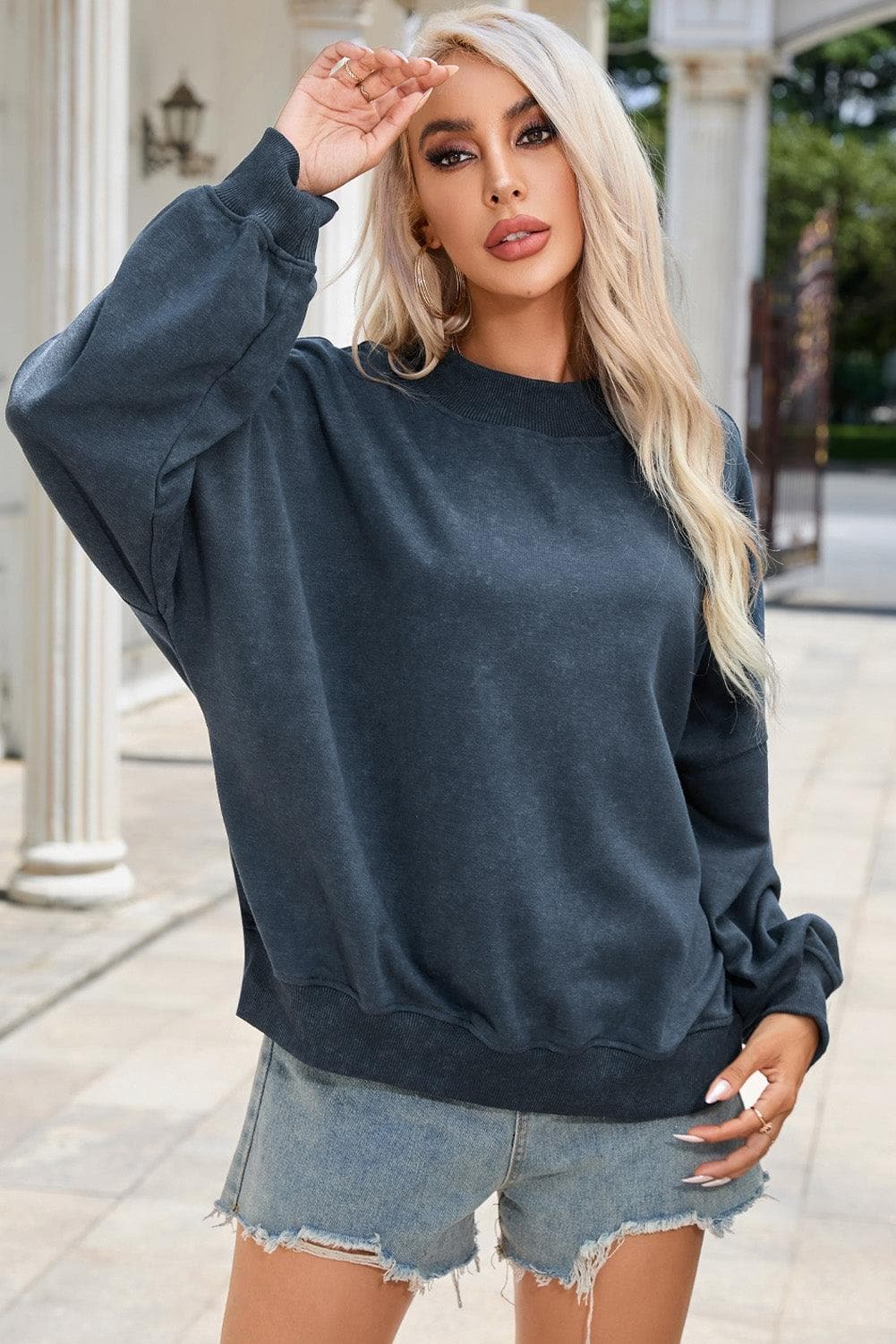 Sarah Beth Round Neck Dropped Shoulder Sweatshirt - SwagglyLife Home & Fashion