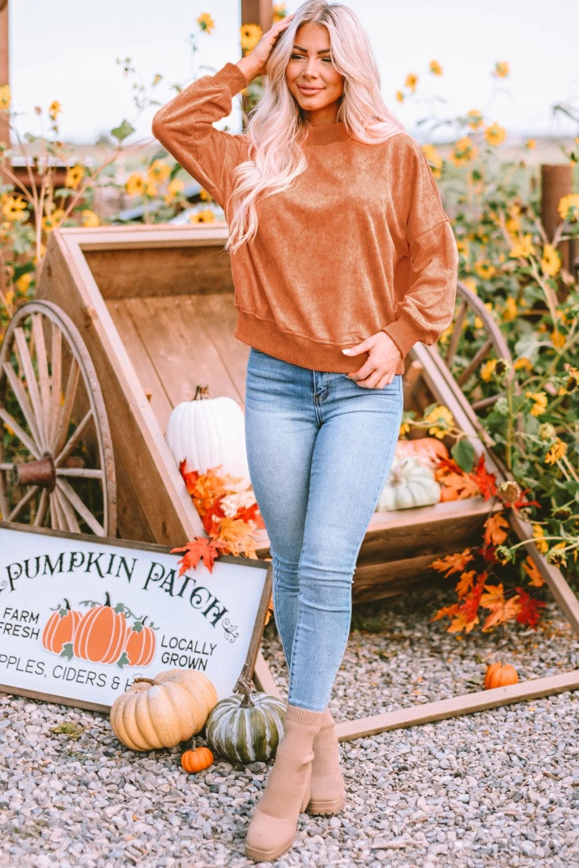 Sarah Beth Round Neck Dropped Shoulder Sweatshirt - SwagglyLife Home & Fashion