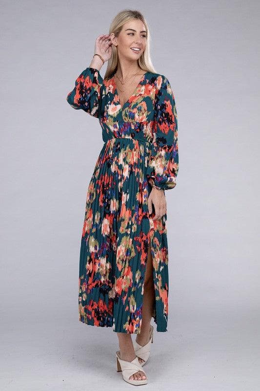 Sarah Floral Satin Pleated Maxi Dress - SwagglyLife Home & Fashion