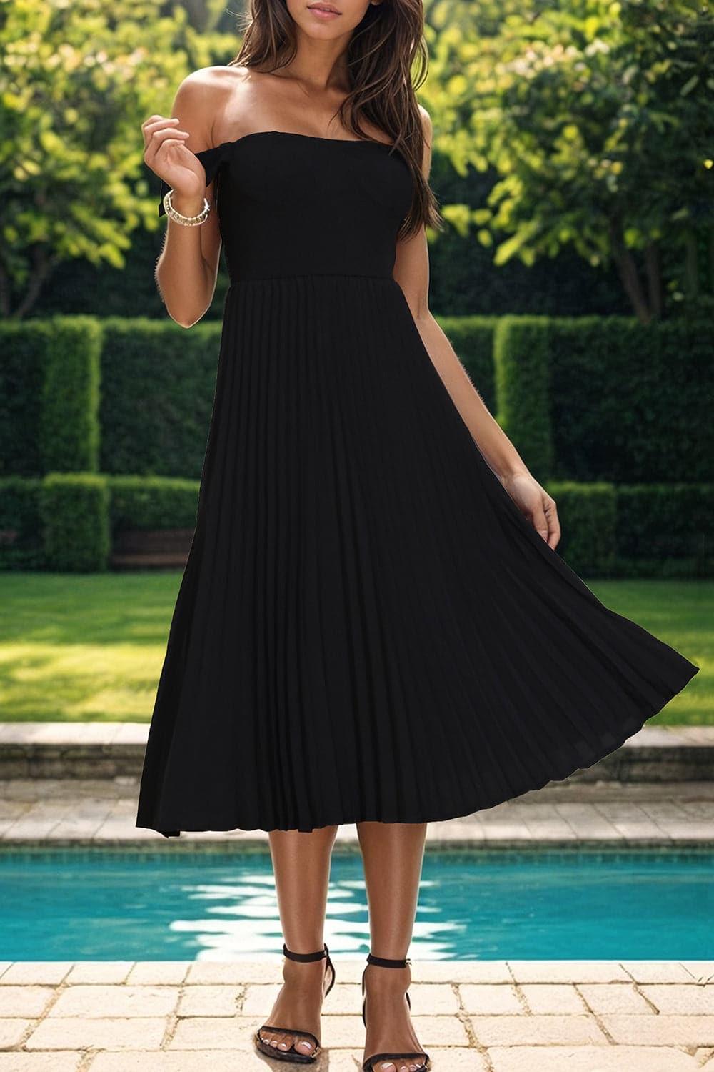 Sarah Pleated Off-Shoulder Midi Dress - SwagglyLife Home & Fashion