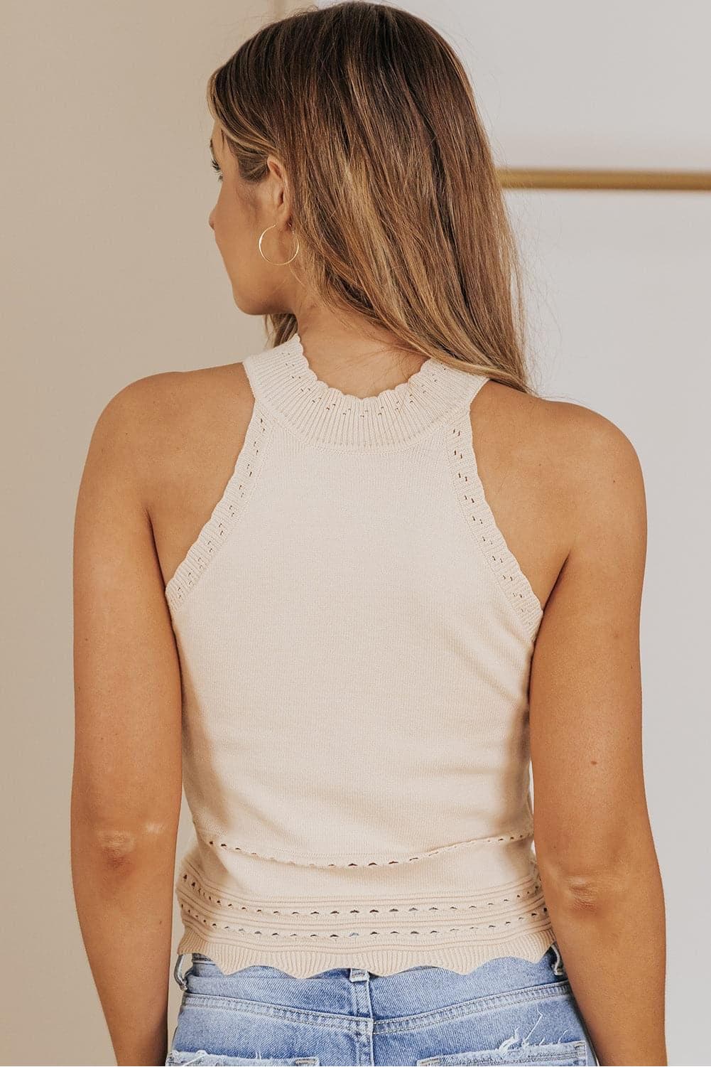 Scalloped Openwork Grecian Neck Tank - SwagglyLife Home & Fashion