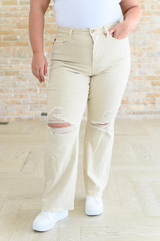 Selena High Rise Distressed 90's Straight Jeans in Bone - SwagglyLife Home & Fashion