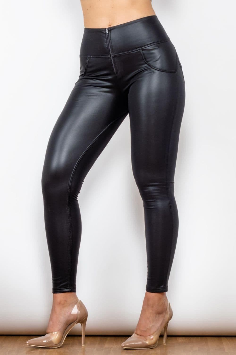 Shascullfites Full Size Faux Leather Zip Detail Leggings - SwagglyLife Home & Fashion