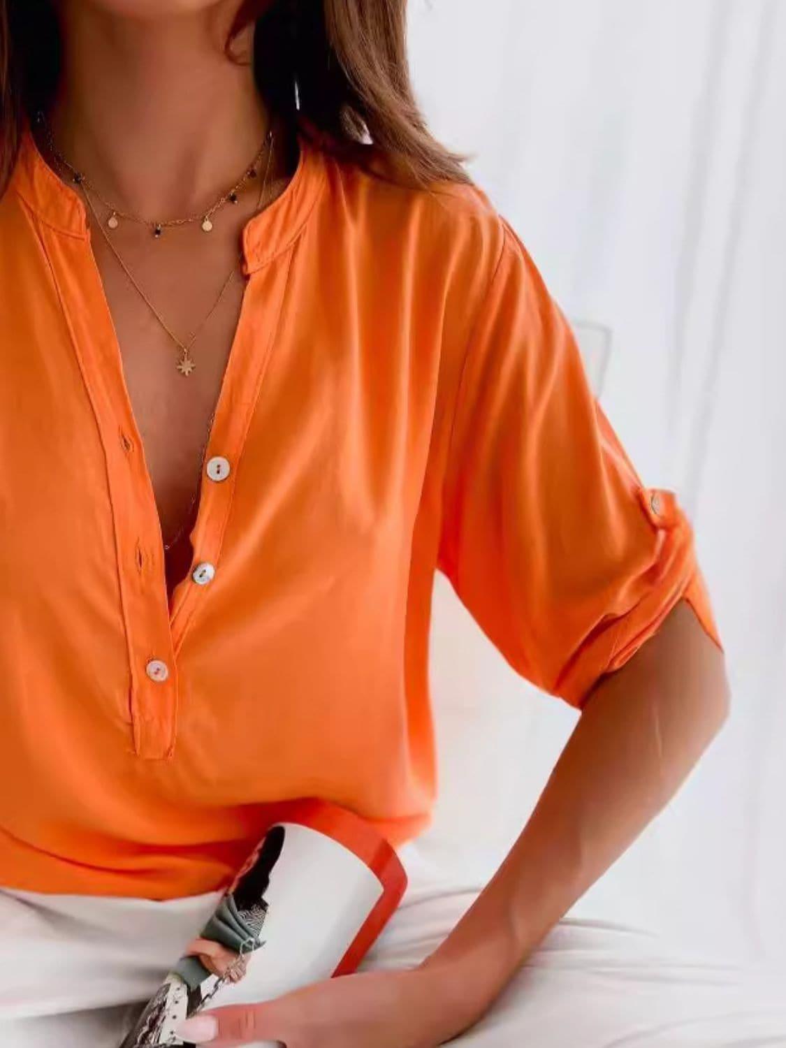 Sienna Half Button Notched Half Sleeve Blouse - SwagglyLife Home & Fashion