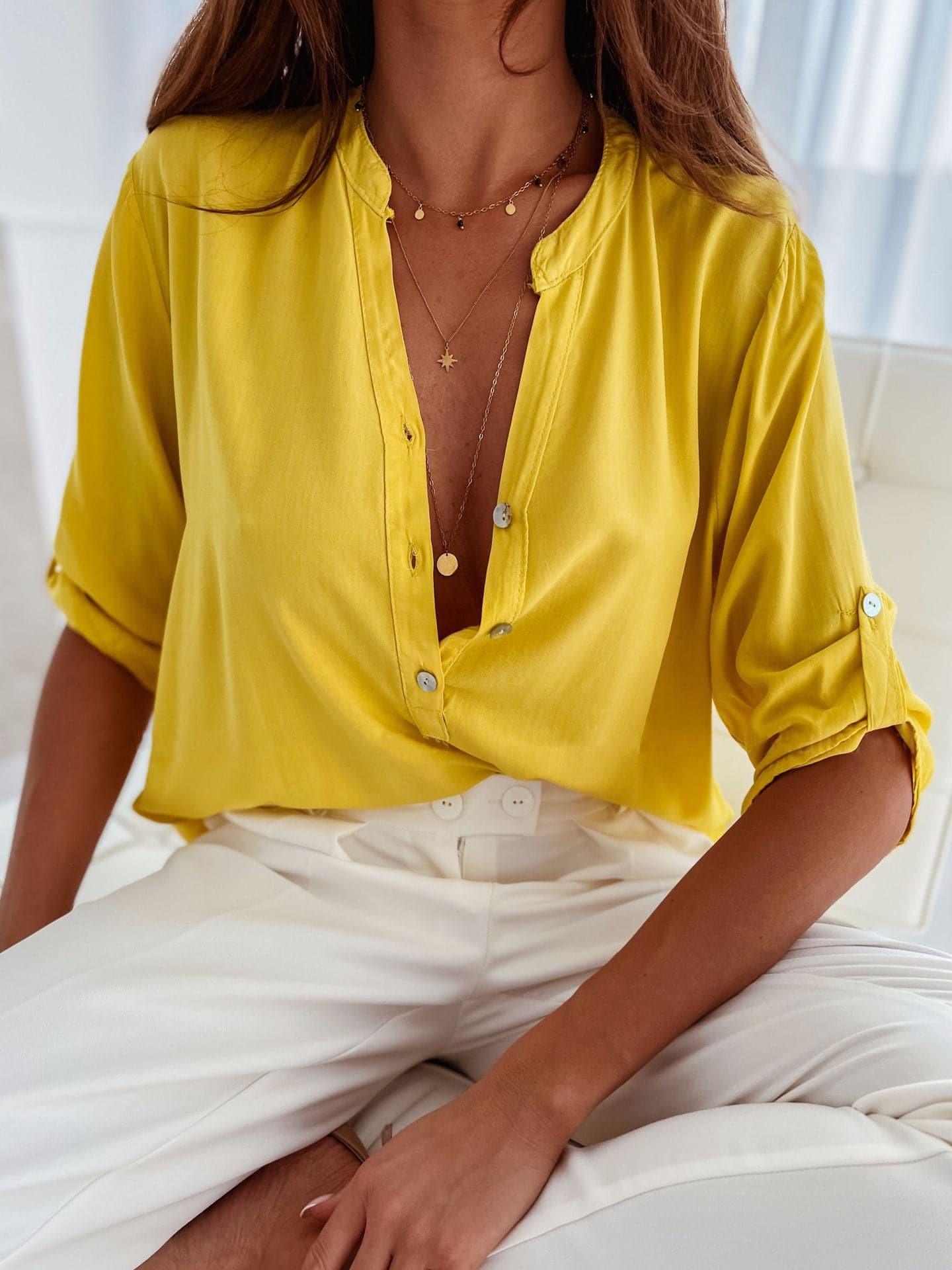 Sienna Half Button Notched Half Sleeve Blouse - SwagglyLife Home & Fashion