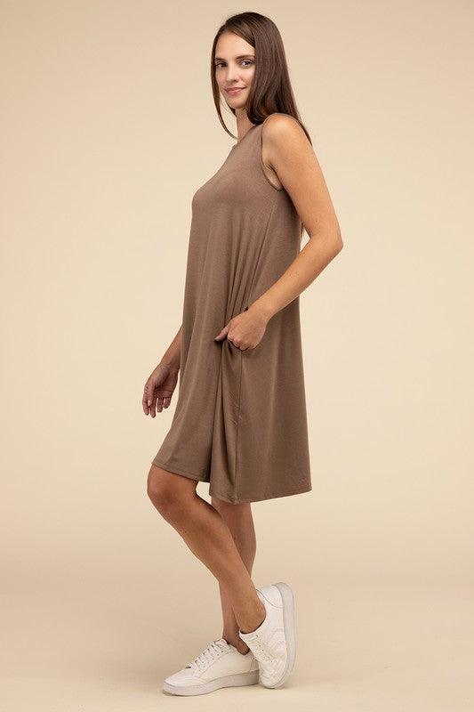 Sleeveless Flared Dress with Side Pockets - SwagglyLife Home & Fashion