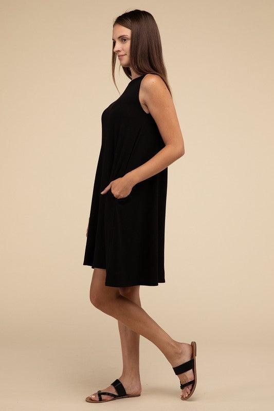 Sleeveless Flared Dress with Side Pockets - SwagglyLife Home & Fashion