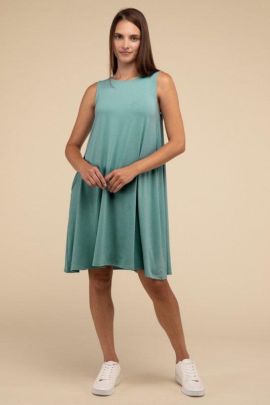 Sleeveless Flared Dress with Side Pockets - SwagglyLife Home & Fashion