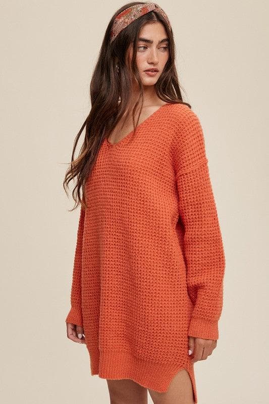 Slouchy V-neck Ribbed Knit Sweater - SwagglyLife Home & Fashion