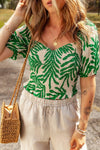 Smocked Printed Short Sleeve Blouse - SwagglyLife Home & Fashion