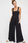 Smocked Square Neck Wide Leg Jumpsuit with Pockets, Multiple Colors - SwagglyLife Home & Fashion