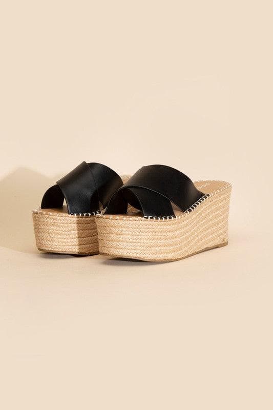 SODA Partner-S Raffia Platform Slides - SwagglyLife Home & Fashion