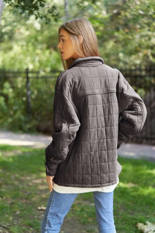 Solid Mineral Wash Quilted Pockets Shacket - SwagglyLife Home & Fashion