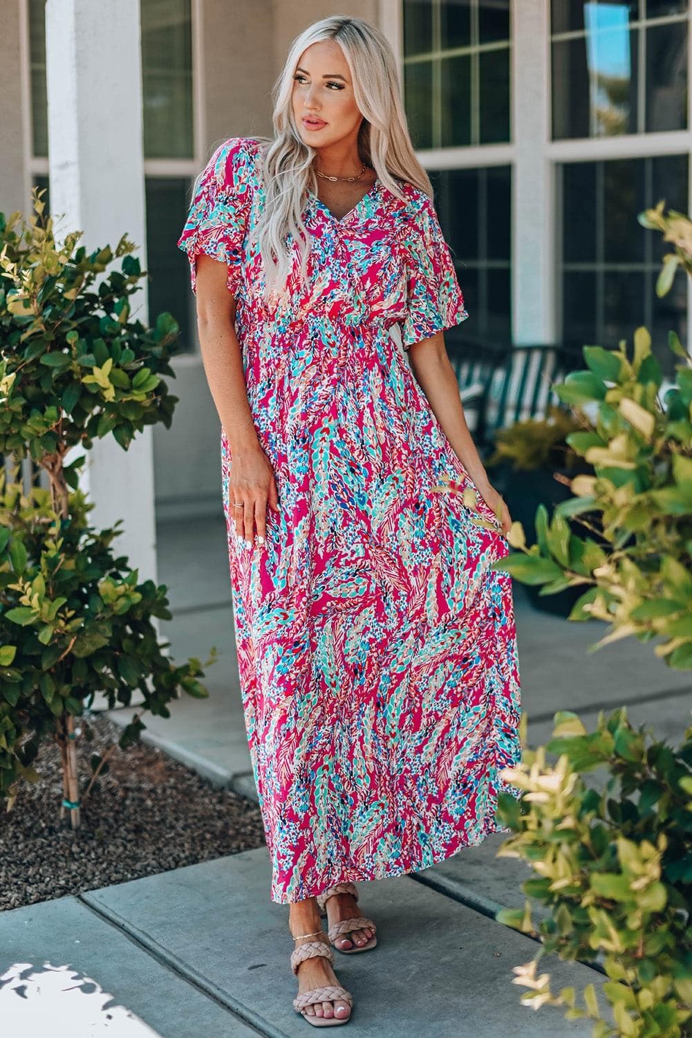 Sophie Multicolored V-Neck Maxi Dress - SwagglyLife Home & Fashion