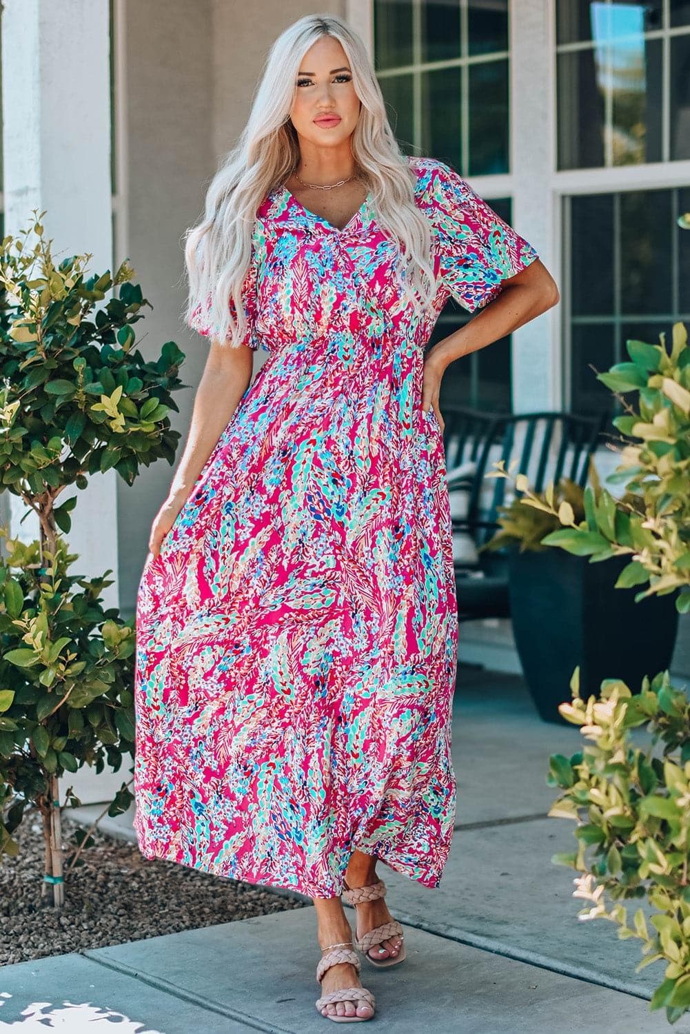 Sophie Multicolored V-Neck Maxi Dress - SwagglyLife Home & Fashion