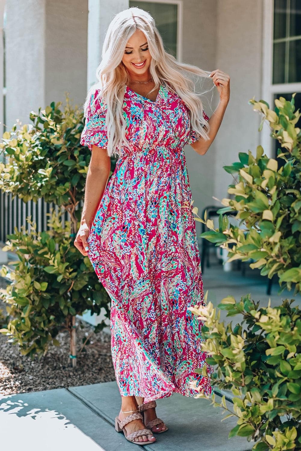 Sophie Multicolored V-Neck Maxi Dress - SwagglyLife Home & Fashion