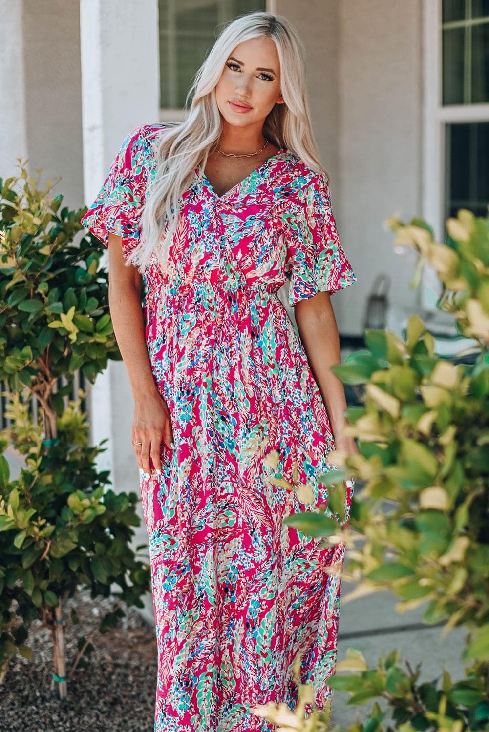 Sophie Multicolored V-Neck Maxi Dress - SwagglyLife Home & Fashion