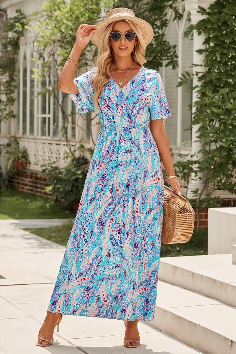 Sophie Multicolored V-Neck Maxi Dress - SwagglyLife Home & Fashion