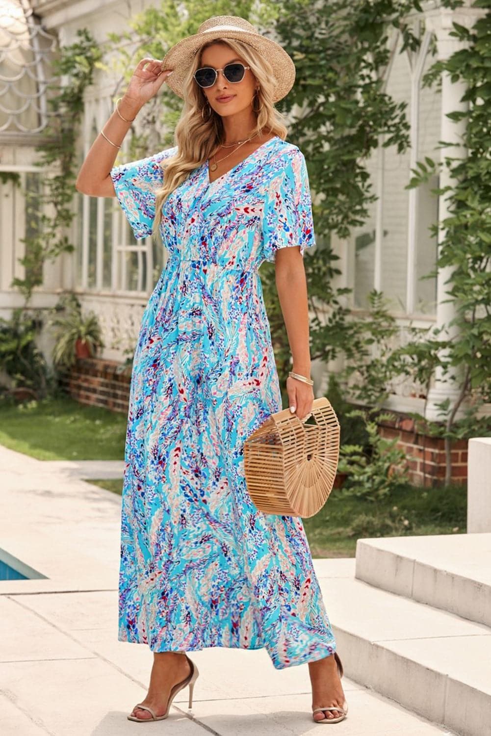 Sophie Multicolored V-Neck Maxi Dress - SwagglyLife Home & Fashion