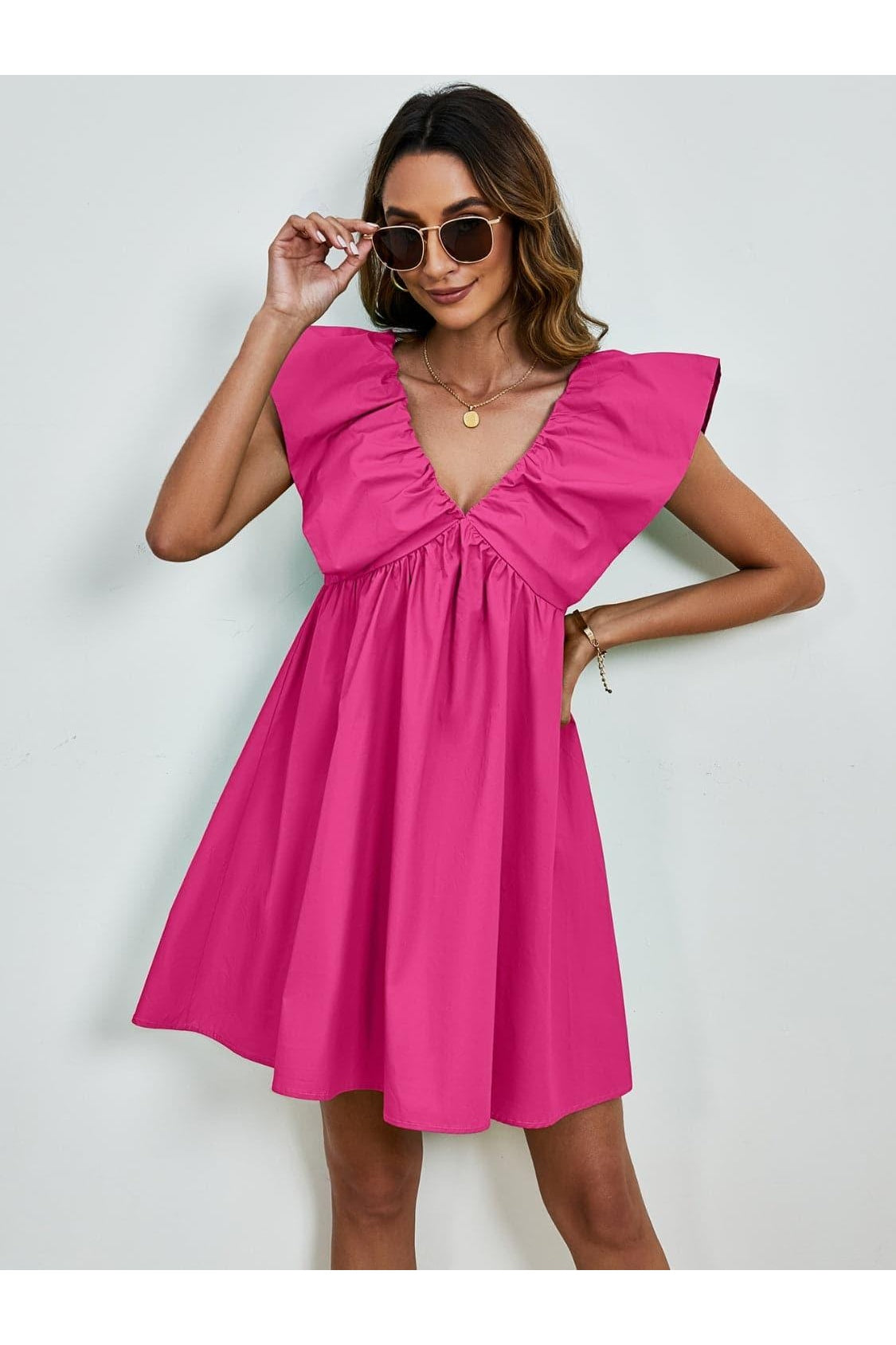 Sophie V-Neck Cap Sleeve Mini Dress - SwagglyLife Home & Fashion