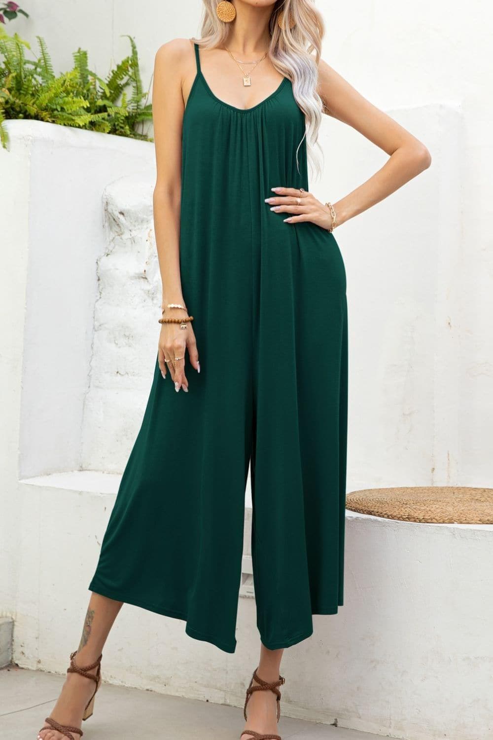 Spaghetti Strap Scoop Neck Jumpsuit - SwagglyLife Home & Fashion