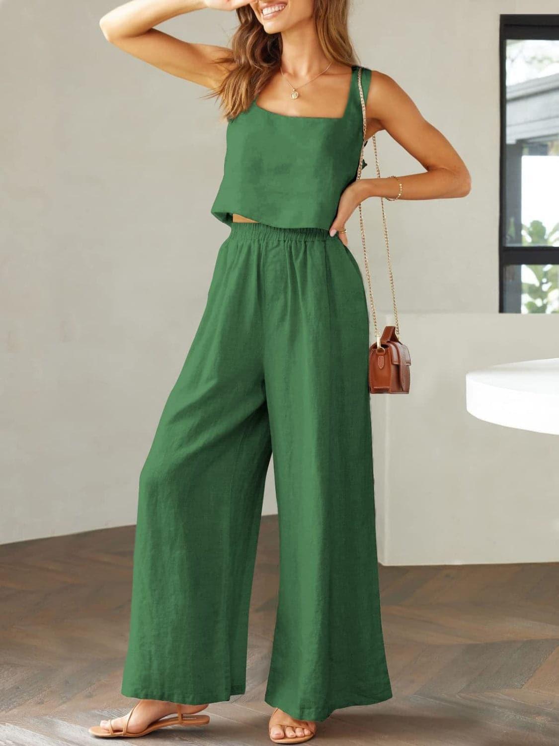 Square Neck Top and Wide Leg Pants Set - SwagglyLife Home & Fashion