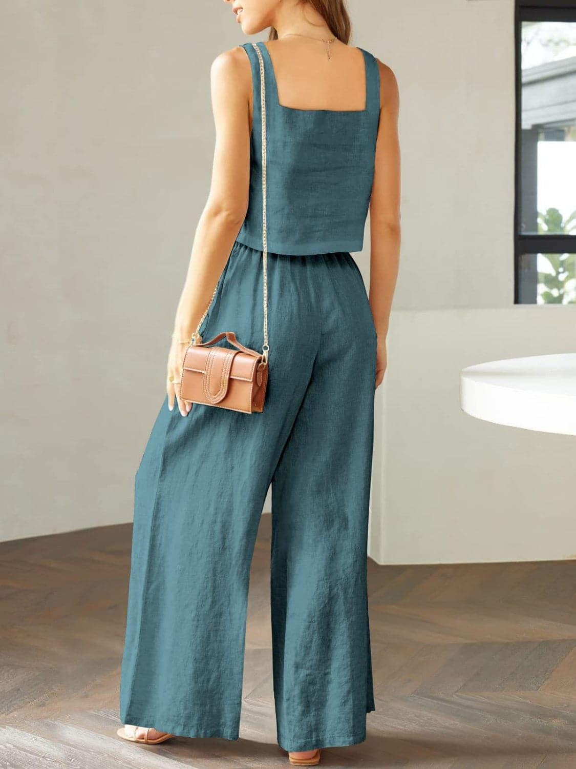 Square Neck Top and Wide Leg Pants Set - SwagglyLife Home & Fashion