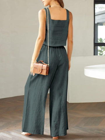 Square Neck Top and Wide Leg Pants Set - SwagglyLife Home & Fashion