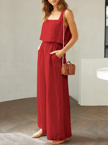 Square Neck Top and Wide Leg Pants Set - SwagglyLife Home & Fashion