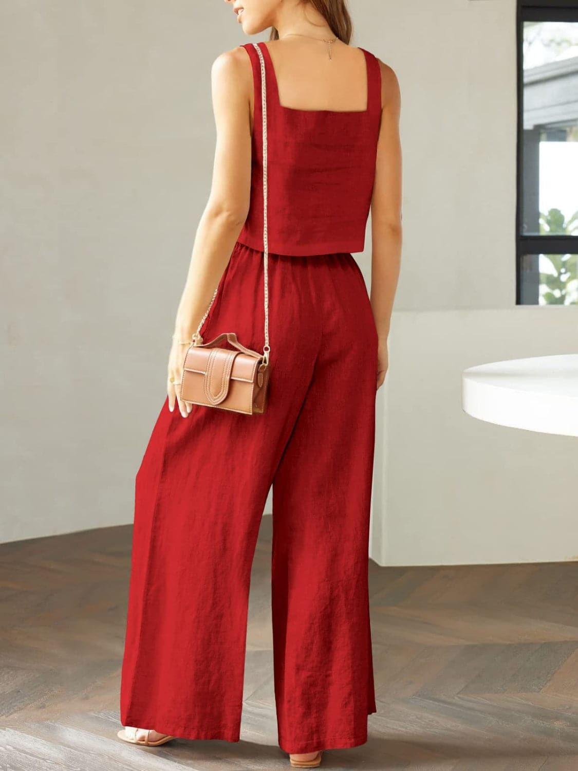 Square Neck Top and Wide Leg Pants Set - SwagglyLife Home & Fashion