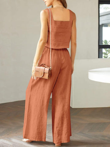 Square Neck Top and Wide Leg Pants Set - SwagglyLife Home & Fashion