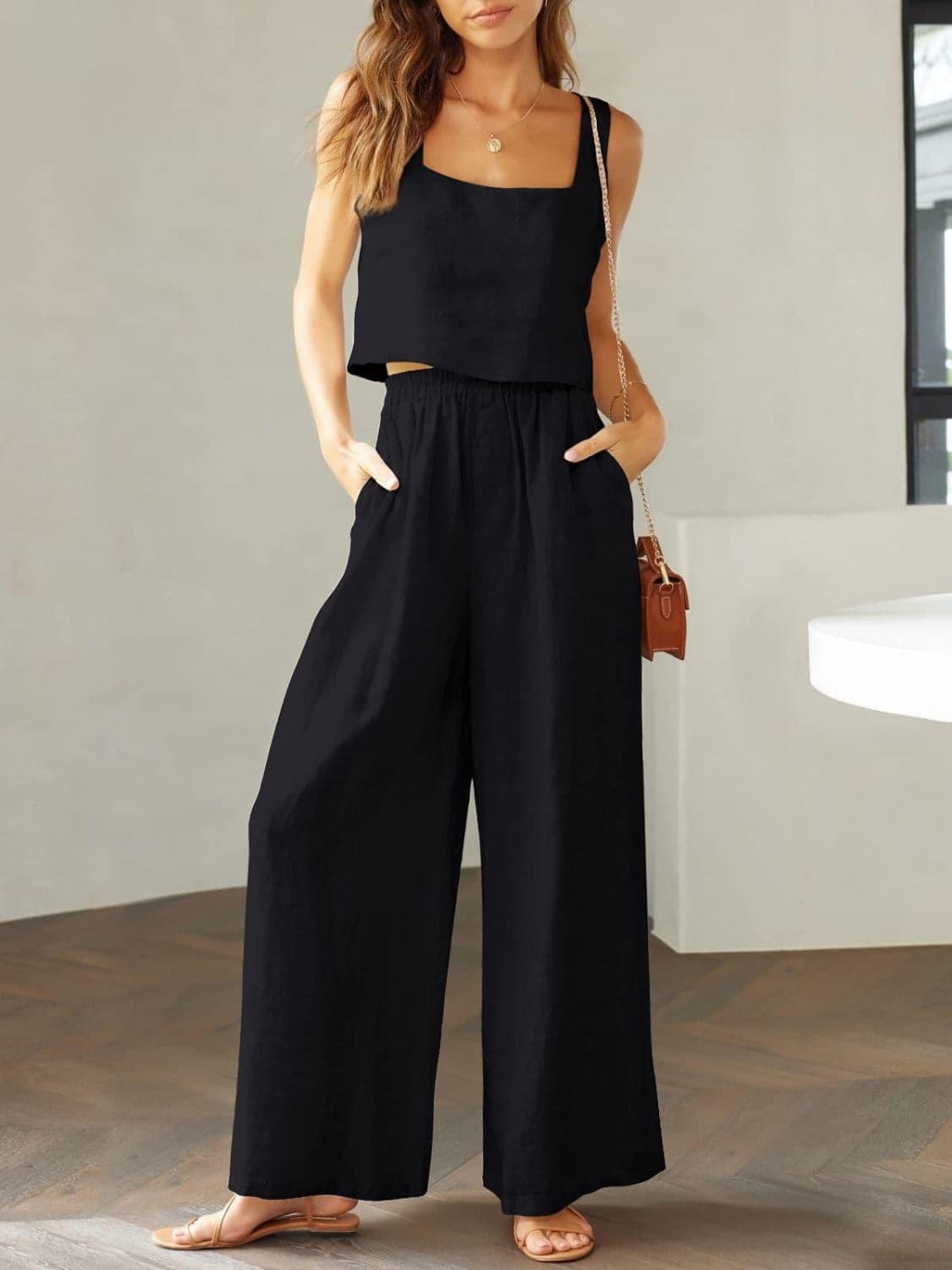 Square Neck Top and Wide Leg Pants Set - SwagglyLife Home & Fashion