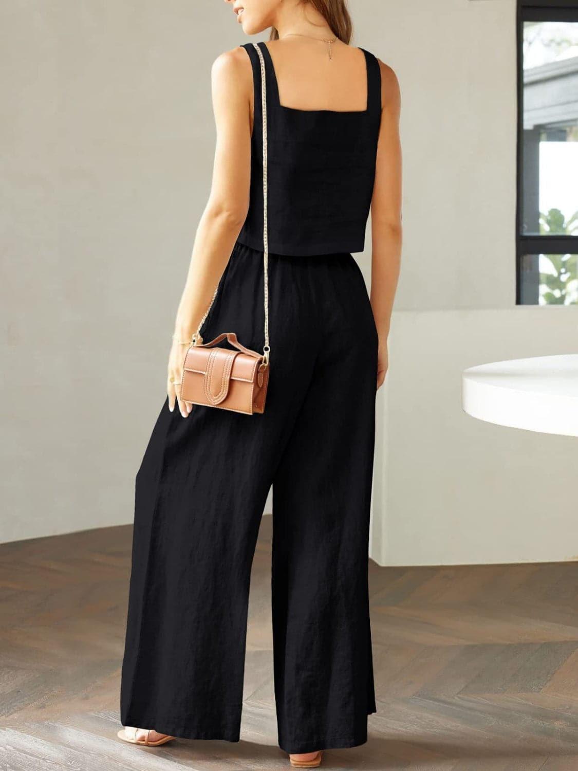 Square Neck Top and Wide Leg Pants Set - SwagglyLife Home & Fashion