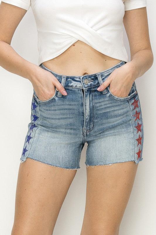 Star Rhinestone High Rise Shorts - SwagglyLife Home & Fashion