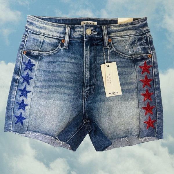 Star Rhinestone High Rise Shorts - SwagglyLife Home & Fashion