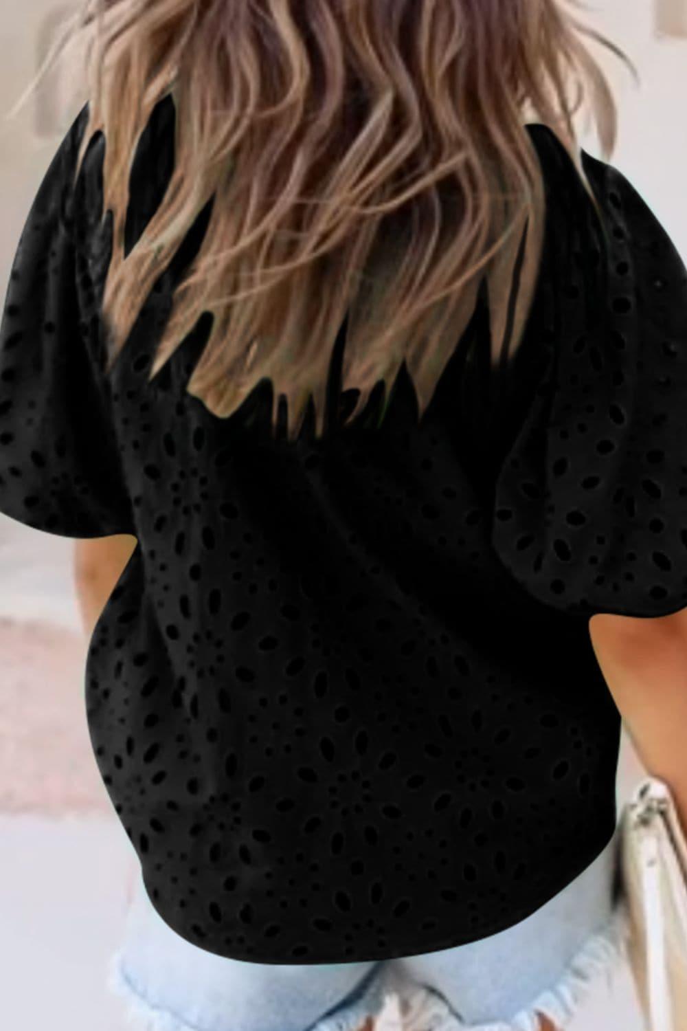 Stella Eyelet Button Up Half Sleeve Blouse - SwagglyLife Home & Fashion