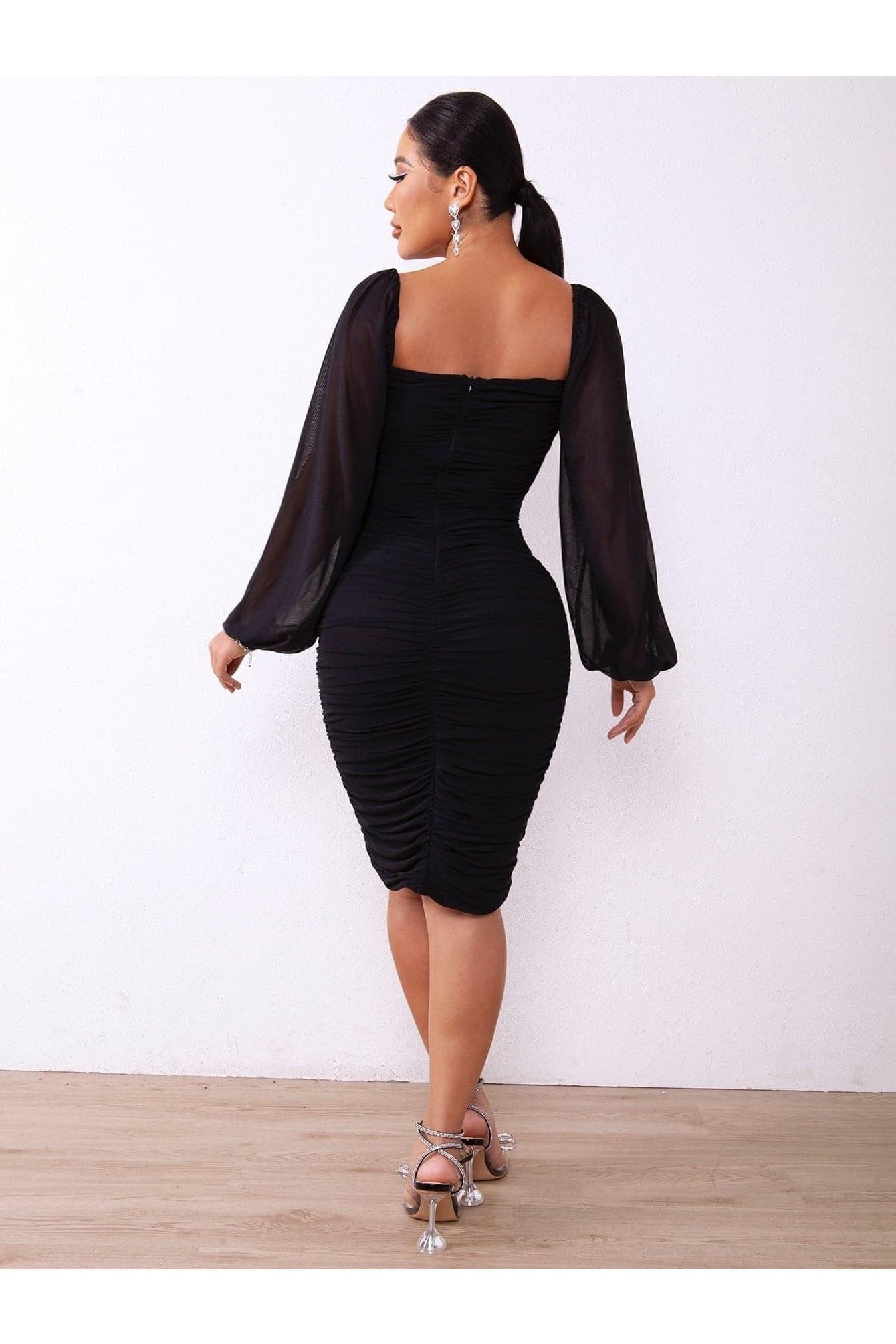 Zip-Back Ruched Bodycon Dress - SwagglyLife Home & Fashion